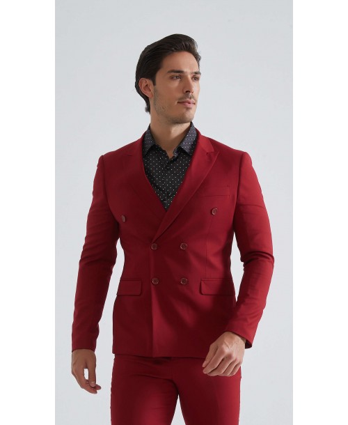 COS-H058 Costume croisé 2 pièces (T46 à T58) - Rouge