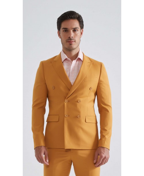 COS-H059 Costume croisé 2 pièces (T46 à T58) - Moutarde