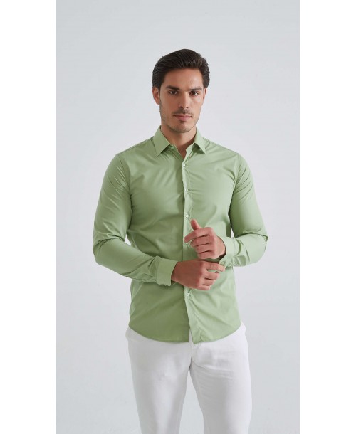 SLIM1009-87 Chemise slim fit - Vert sauge