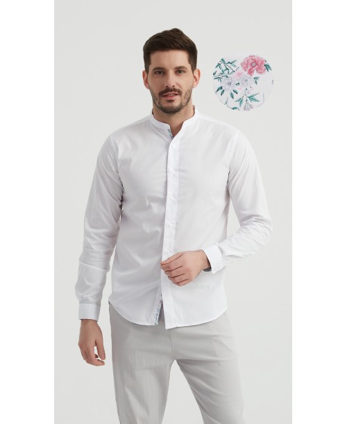 ENZO-116-02 Chemise col mao - Blanc