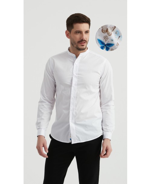 ENZO-116-03 Chemise col mao - Blanc