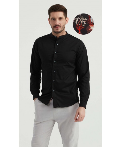 ENZO-116-05 Chemise col mao - Noir