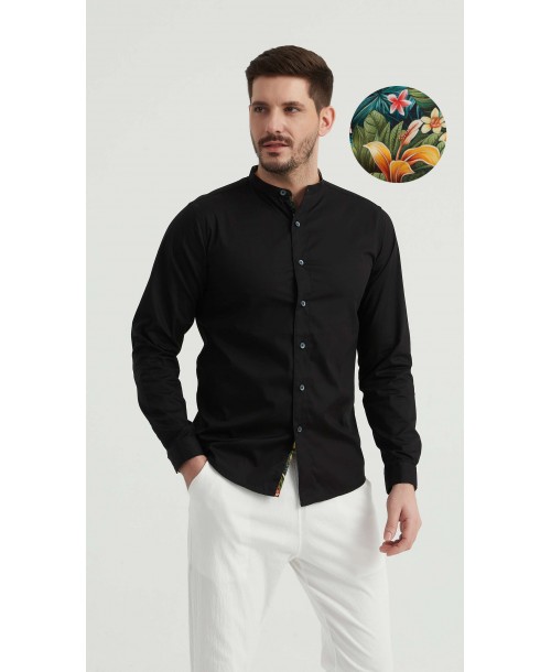 ENZO-116-06 Chemise col mao - Noir
