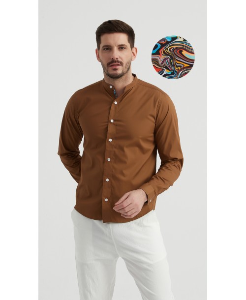 ENZO-116-07 Chemise col mao - Marron