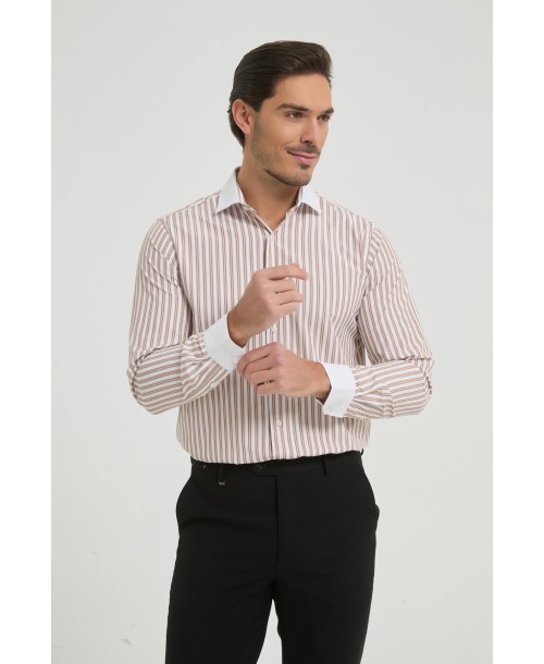 1506245-02 Chemise à rayures coupe confort - Beige