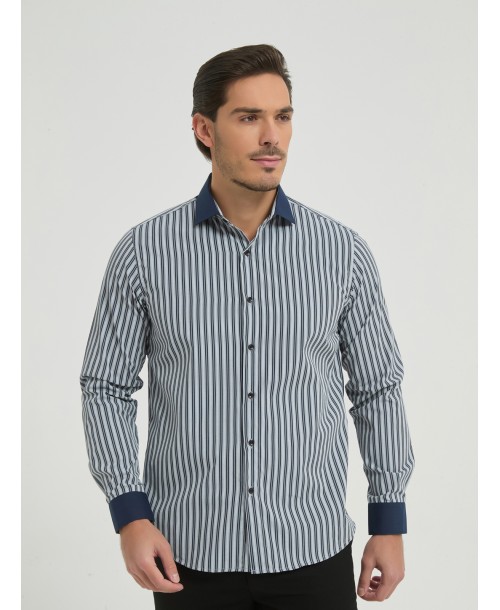 1506246-01 Chemise à rayures coupe confort - Bleu