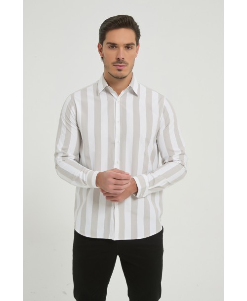 1506249-03 Chemise à rayures coupe confort - Beige