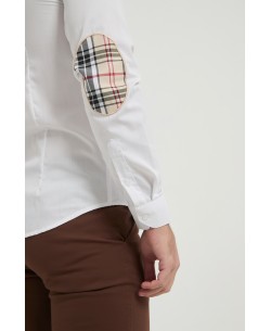 SLIM5053-01 Chemise carreaux tartan à coudières slim fit - Blanc