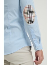 SLIM5053-03 Chemise carreaux tartan à coudières slim fit - Ciel