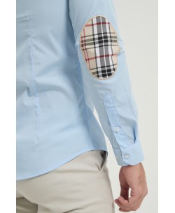 SLIM5053-03 Chemise carreaux tartan à coudières slim fit - Ciel