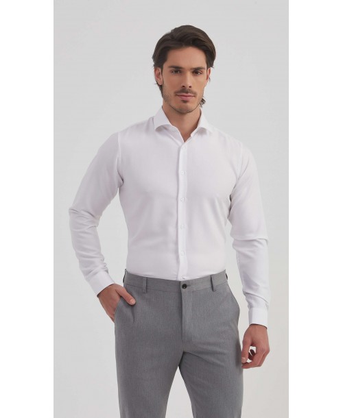 BAM-3307-1 Chemise en bambou tissu chevron - Blanc