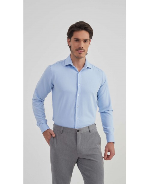 BAM-3307-2 Chemise en bambou tissu chevron - Bleu