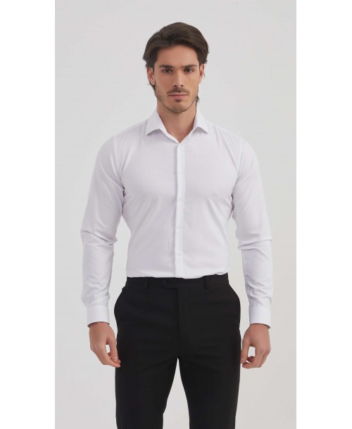 BAM-3307-3 Chemise en bambou tissu piqué - Blanc