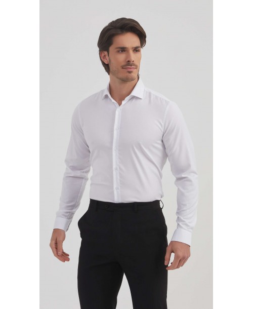 BAM-3390-5 Chemise en bambou à rayures sergé - Blanc
