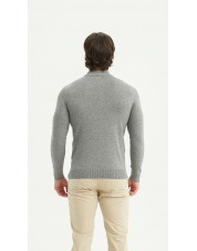 YE-6735-214 Pull gris argent à col cheminée