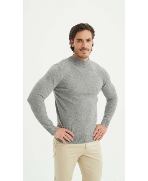 YE-6735-214 Pull gris argent à col cheminée