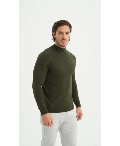 YE-6735-217 Pull Cashmere Touch col cheminée - Kaki