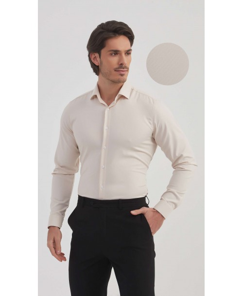 BAM-3390-4 Chemise en bambou tissu piqué - Champagne