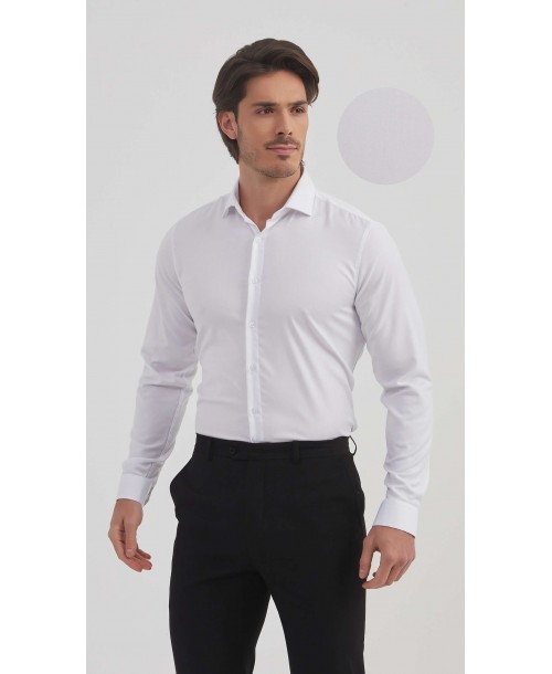 BAM-3390-5 Chemise en bambou à rayures sergé - Blanc