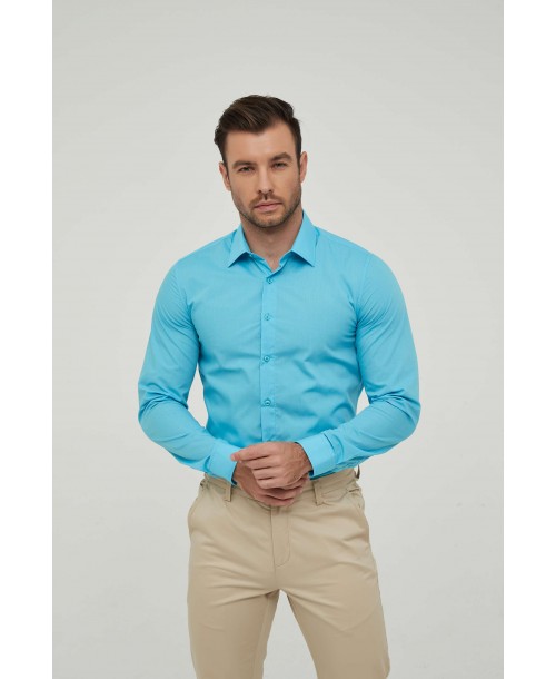 SLIM1009-5 Chemise unie bleu turquoise slim fit