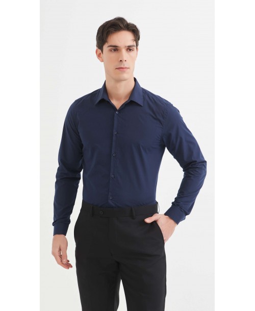 SLIM1009-74 Chemise unie bleu marine  en slim fit