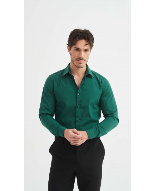 SLIM1009-82 Chemise unie vert foncé en slim fit