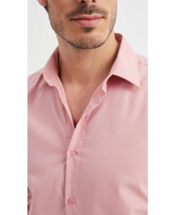 SLIM1009-83 Chemise unie rose saumon en slim fit