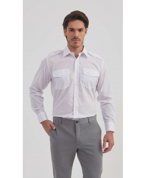 YE-2009L Chemise pilote blanche en confort fit