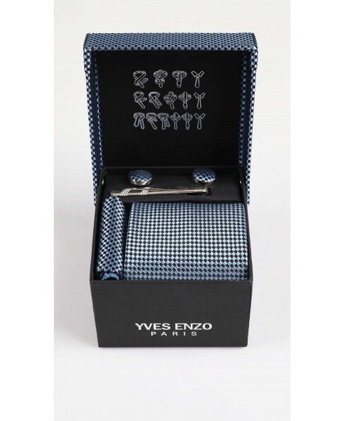 CC-034 Coffret cravate bleu à motifs