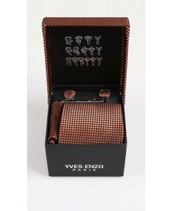 CC-039 Coffret cravate marron à motifs