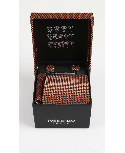 CC-039 Coffret cravate marron à motifs