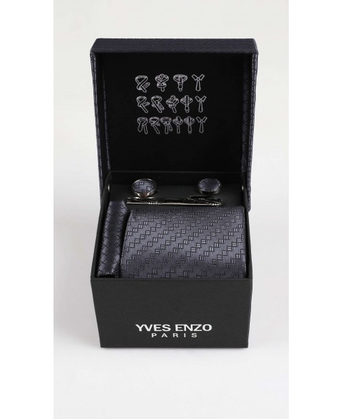 CC-043 Coffret cravate gris à motifs