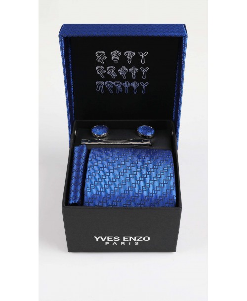 CC-045 Coffret cravate bleu à motifs