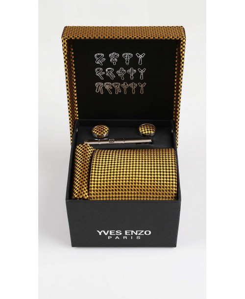 CC-046 Coffret cravate moutarde à motifs