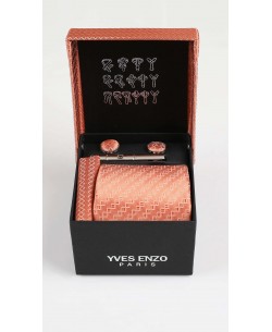 CC-049 Coffret cravate rose saumon à motifs