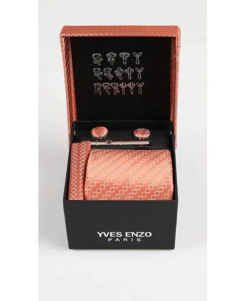 CC-049 Coffret cravate rose saumon à motifs