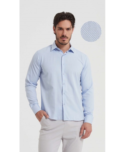  R002-02 Chemise coupe droite en coton piqué - Ciel