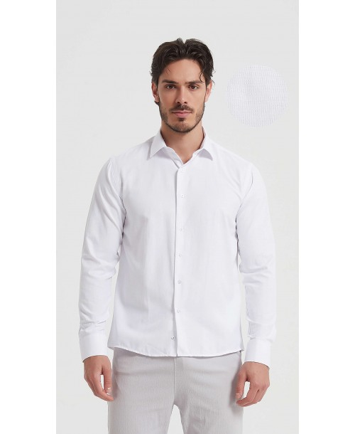  R002-01 Chemise coupe droite en coton piqué - Blanc