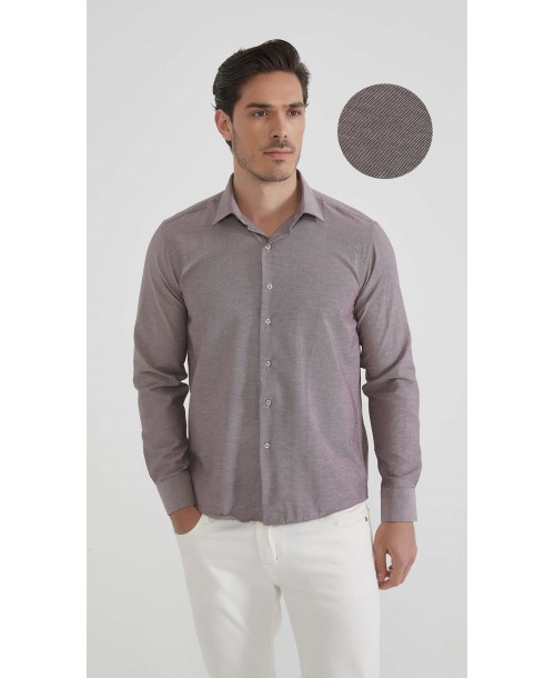  R002-23 Chemise coupe droite en coton piqué - Marron