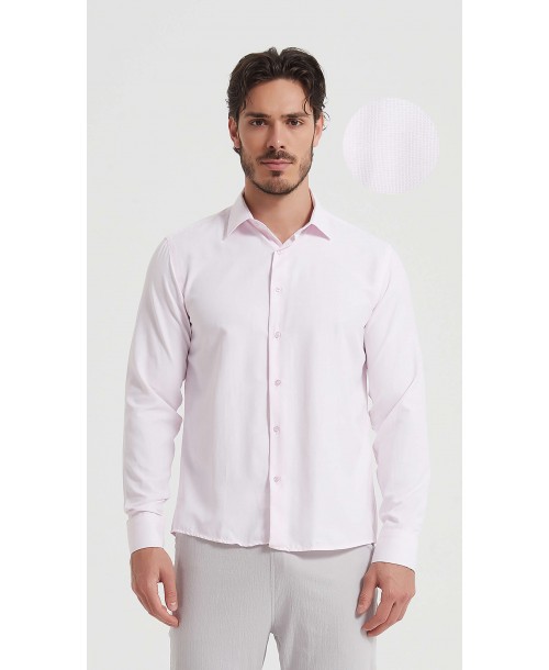  R002-03 Chemise coupe droite en coton piqué - Rose