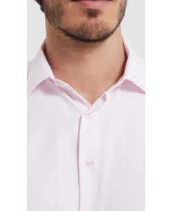  R002-03 Chemise coupe droite en coton piqué - Rose