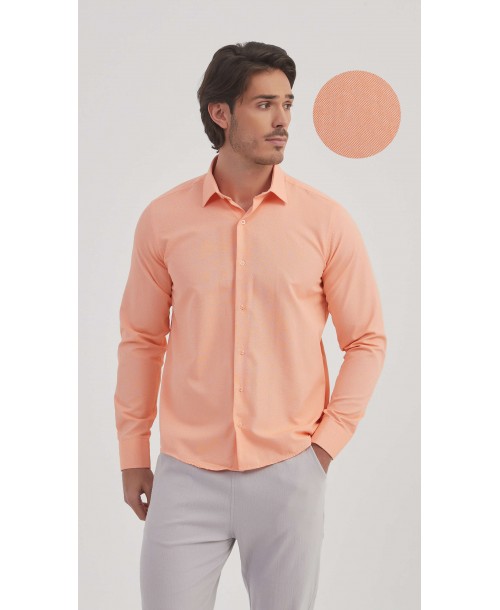  R002-44 Chemise coupe droite en coton piqué - Orange