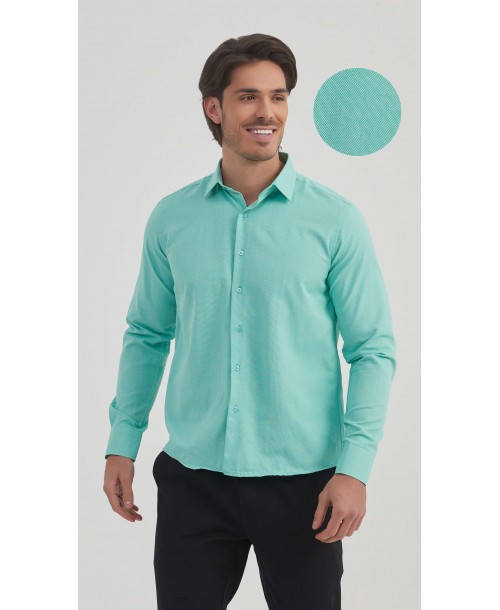  R002-47 Chemise coupe droite en coton piqué - Vert