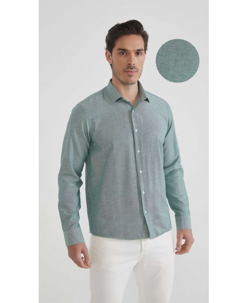  R002-50 Chemise coupe droite en coton piqué - Kaki