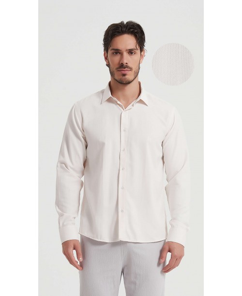  R002-21 Chemise coupe droite en coton piqué - Ivoire