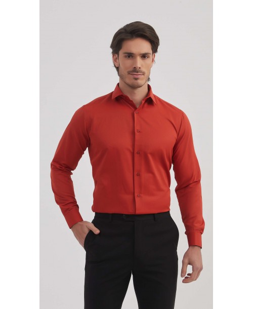 SAT200-113 Chemise terracotta en confort fit