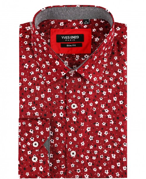 SLIM5038-12 Chemise rouge slim fit motifs YARD