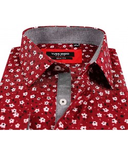 SLIM5038-12 Chemise rouge slim fit motifs YARD