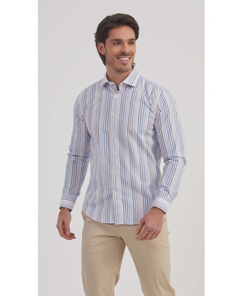 SLIM5154-3 Chemise à rayures bleues et grises slim fit