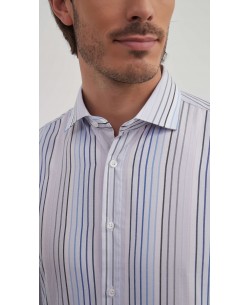 SLIM5154-3 Chemise à rayures bleues et grises slim fit